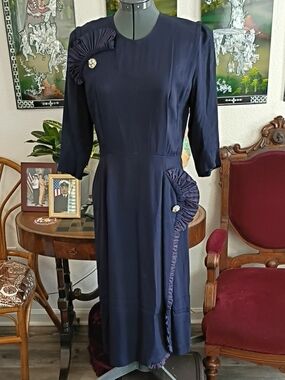 1950s Navy Blue Cocktail Dress Size Medium